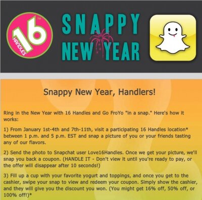 La promoción de cupones de 16 Handles en Snapchat