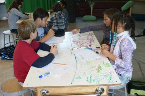 Niños creando proyectos en el I-Lab. Imagen: nuevaschool.org/campus-life