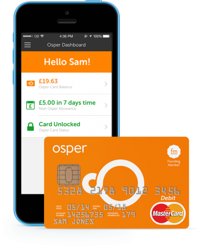 Aplicación bancaria y tarjeta débito de Osper. Imagen: osper.com/